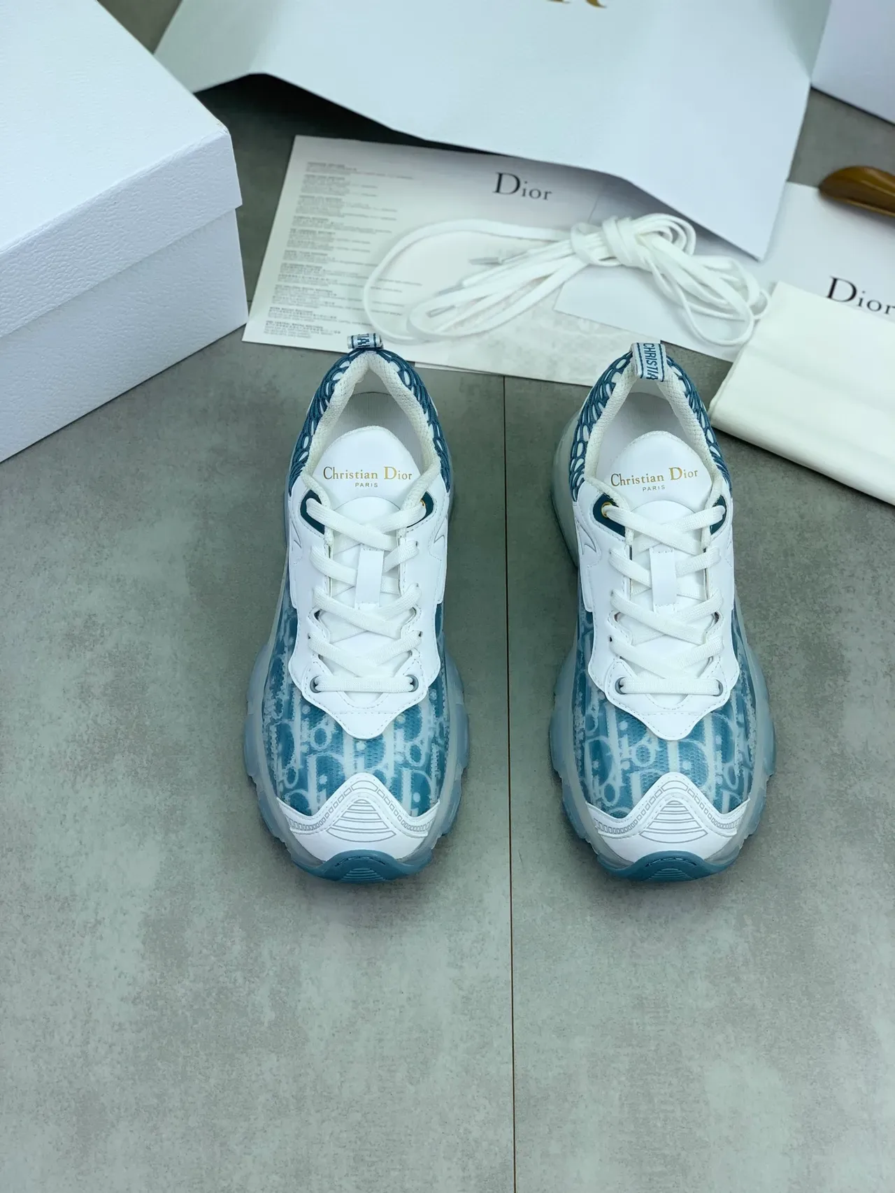 Dior White Blue Sole Transparent Midsole Chunky Sneakers 5