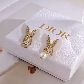 Dior 白金 蝴蝶图案 不对称设计 耳环