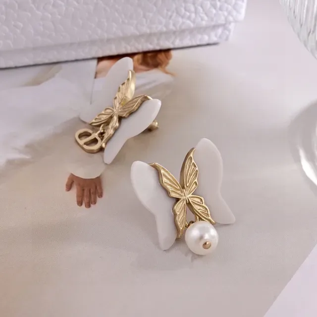 Dior White Gold Butterfly Motif Asymmetrical Design Earrings 2