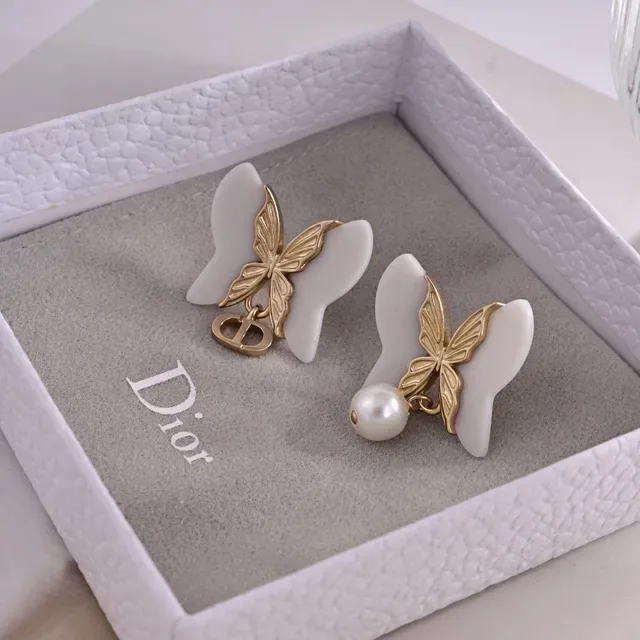 Dior White Gold Butterfly Motif Asymmetrical Design Earrings 3