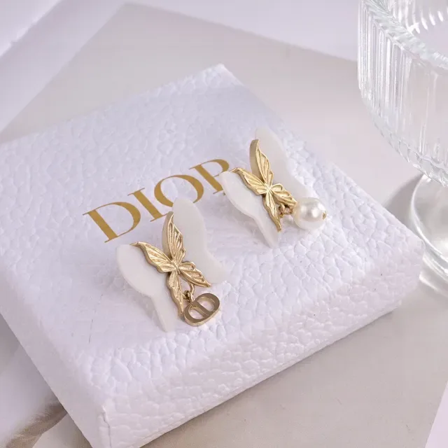 Dior White Gold Butterfly Motif Asymmetrical Design Earrings 5