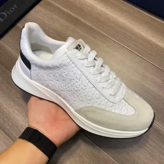 Dior White Gray Embossed Oblique Monogram Mixed Leather And Suede Lifestyle Sneakers