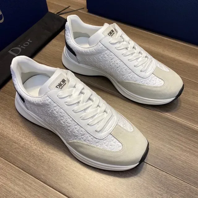 Dior White Gray Embossed Oblique Monogram Mixed Leather And Suede Lifestyle Sneakers 3