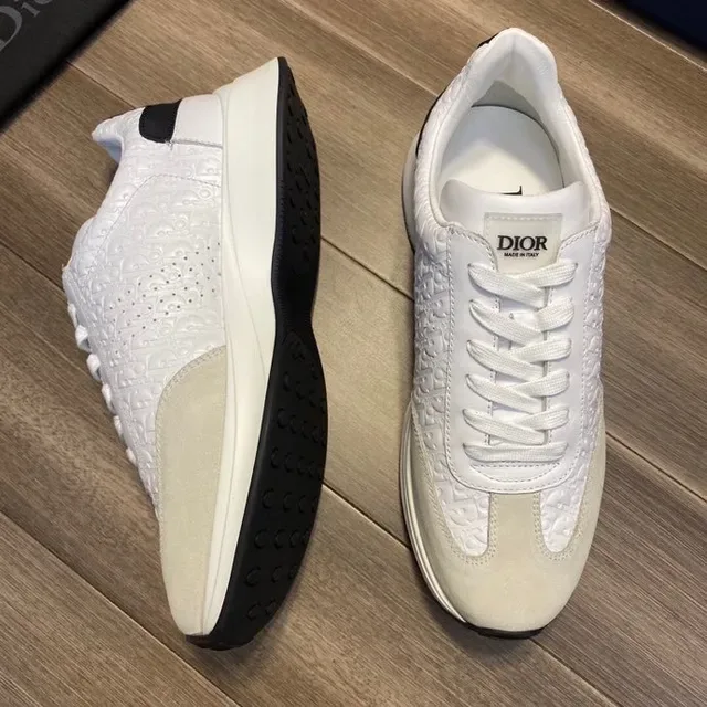 Dior White Gray Embossed Oblique Monogram Mixed Leather And Suede Lifestyle Sneakers 4