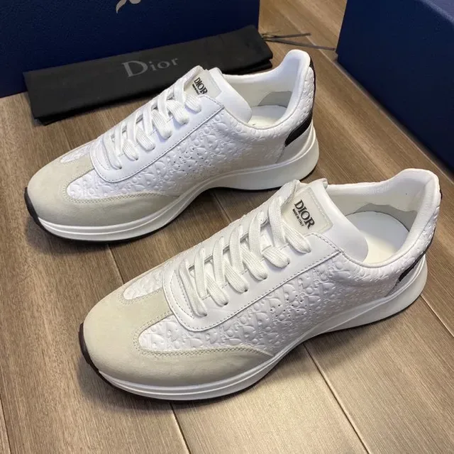 Dior White Gray Embossed Oblique Monogram Mixed Leather And Suede Lifestyle Sneakers 7
