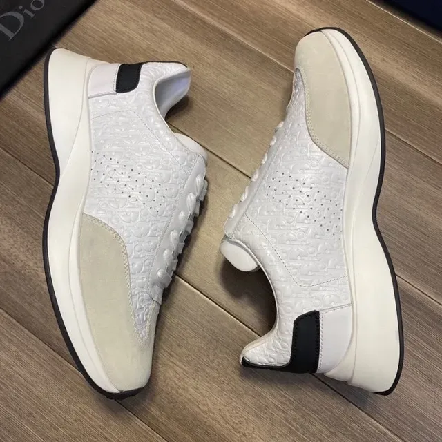 Dior White Gray Embossed Oblique Monogram Mixed Leather And Suede Lifestyle Sneakers 8