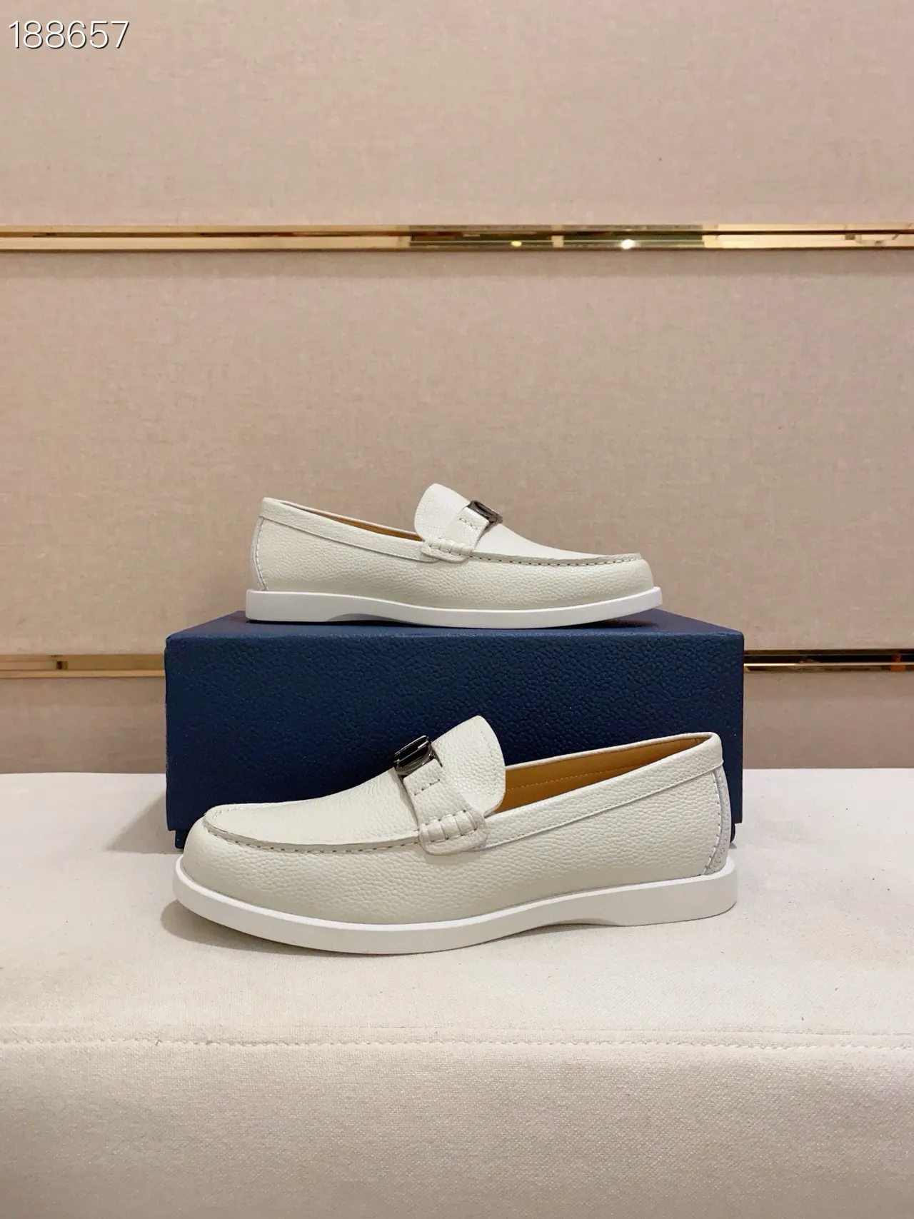 Dior White Silver Pebbled Leather CD Buckle Hardware Loafer 8