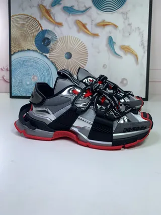 Dolce & Gabbana NS1 Metallic Silver Black Red Chunky Sneakers 3