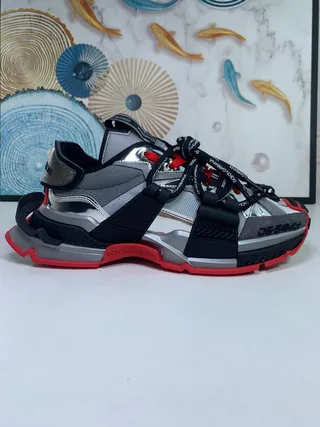 Dolce & Gabbana NS1 Metallic Silver Black Red Chunky Sneakers 4