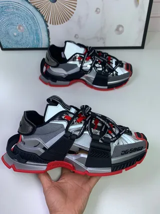 Dolce & Gabbana NS1 Metallic Silver Black Red Chunky Sneakers 6