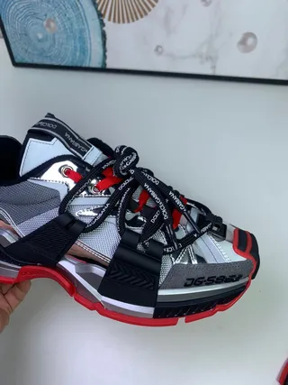 Dolce & Gabbana NS1 Metallic Silver Black Red Chunky Sneakers 7