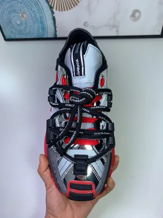 Dolce & Gabbana NS1 Metallic Silver Black Red Chunky Sneakers 9