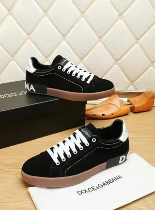 Dolce & Gabbana Portofino Noir Marron Daim Supérieur Contraste Lacets Blancs Sneakers lifestyle 2