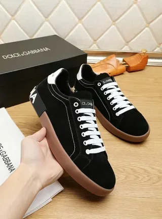 Dolce & Gabbana Portofino Noir Marron Daim Supérieur Contraste Lacets Blancs Sneakers lifestyle 3