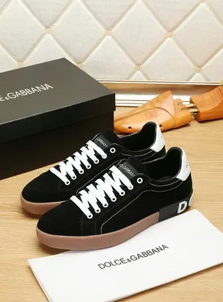Dolce & Gabbana Portofino Noir Marron Daim Supérieur Contraste Lacets Blancs Sneakers lifestyle 5