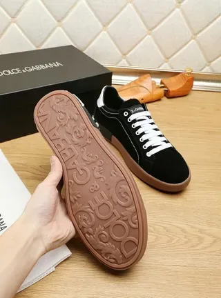 Dolce & Gabbana Portofino Noir Marron Daim Supérieur Contraste Lacets Blancs Sneakers lifestyle 8