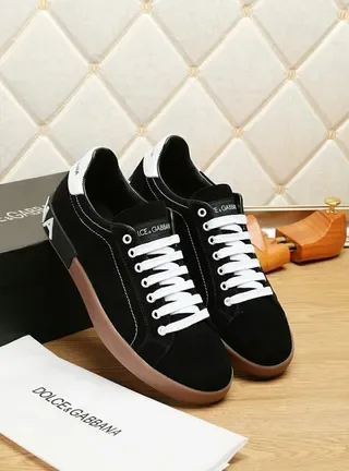 Dolce & Gabbana Portofino Noir Marron Daim Supérieur Contraste Lacets Blancs Sneakers lifestyle 9