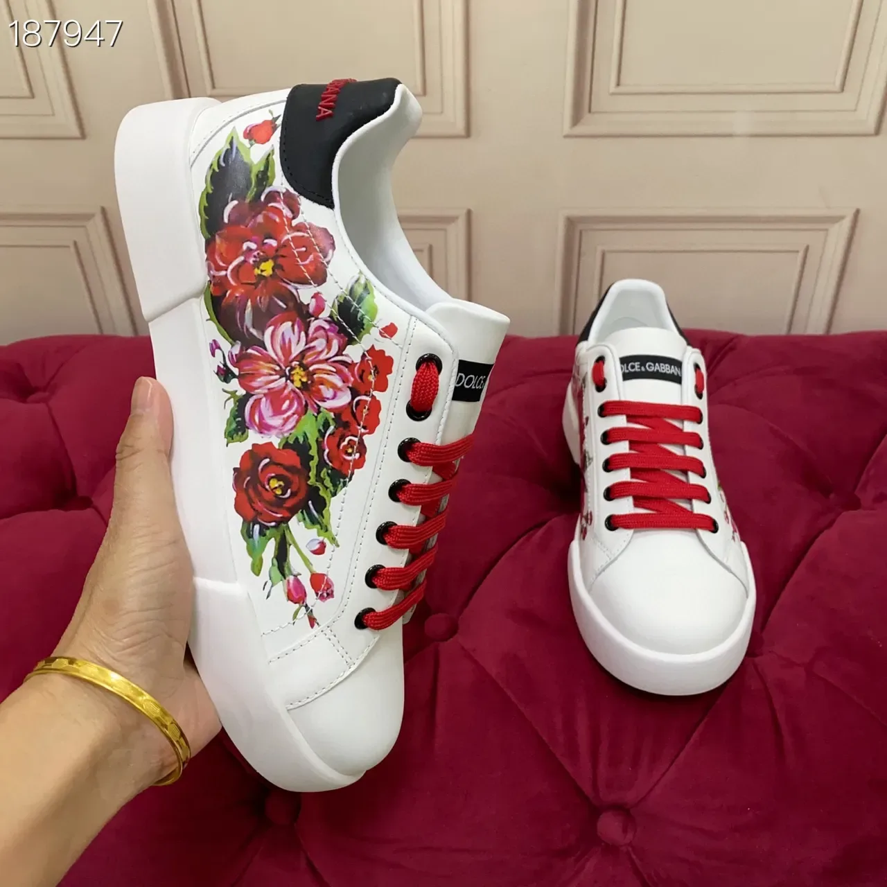 Dolce & Gabbana Portofino tênis lifestyle branco com estampa floral 5