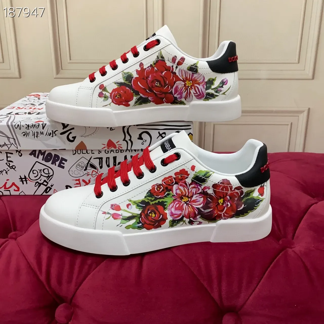 Dolce & Gabbana Portofino tênis lifestyle branco com estampa floral 7