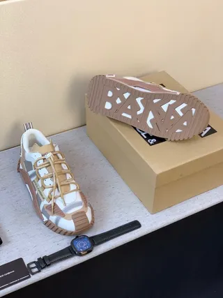 Dolce & Gabbana White Beige Multi-Panel Layered Upper Sculpted Sole Chunky Sneakers 5