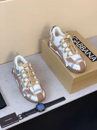 Dolce & Gabbana White Beige Multi-Panel Layered Upper Sculpted Sole Chunky Sneakers 6