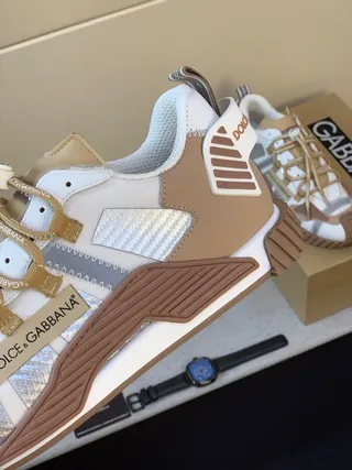 Dolce & Gabbana White Beige Multi-Panel Layered Upper Sculpted Sole Chunky Sneakers 7