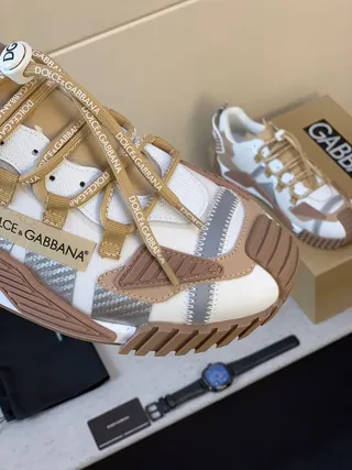 Dolce & Gabbana White Beige Multi-Panel Layered Upper Sculpted Sole Chunky Sneakers 8