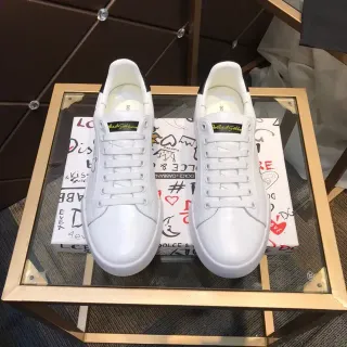 Dolce & Gabbana White Black Leather Upper Thick Platform Sole Lifestyle Sneakers