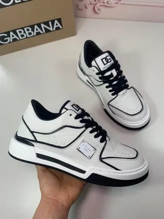 Dolce & Gabbana أبيض أسود حذاء رياضي منخفض بانيل جلدي نمط حياة 2