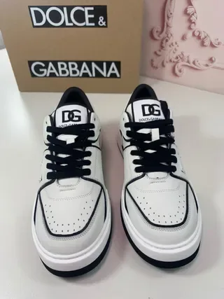 Dolce & Gabbana أبيض أسود حذاء رياضي منخفض بانيل جلدي نمط حياة 4