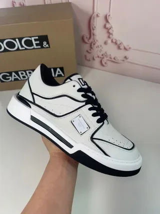 Dolce & Gabbana أبيض أسود حذاء رياضي منخفض بانيل جلدي نمط حياة 6