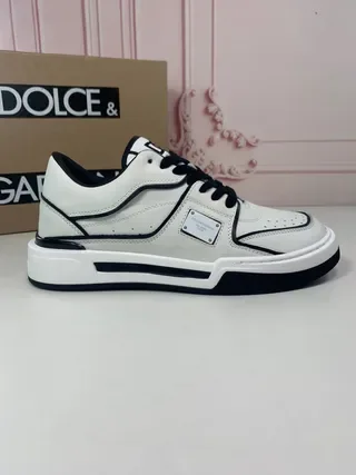 Dolce & Gabbana أبيض أسود حذاء رياضي منخفض بانيل جلدي نمط حياة 7