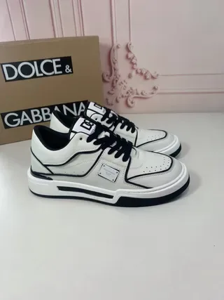 Dolce & Gabbana أبيض أسود حذاء رياضي منخفض بانيل جلدي نمط حياة 8