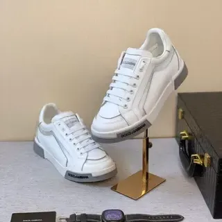 Dolce & Gabbana White Gray Low-Top Leather Lifestyle Sneakers
