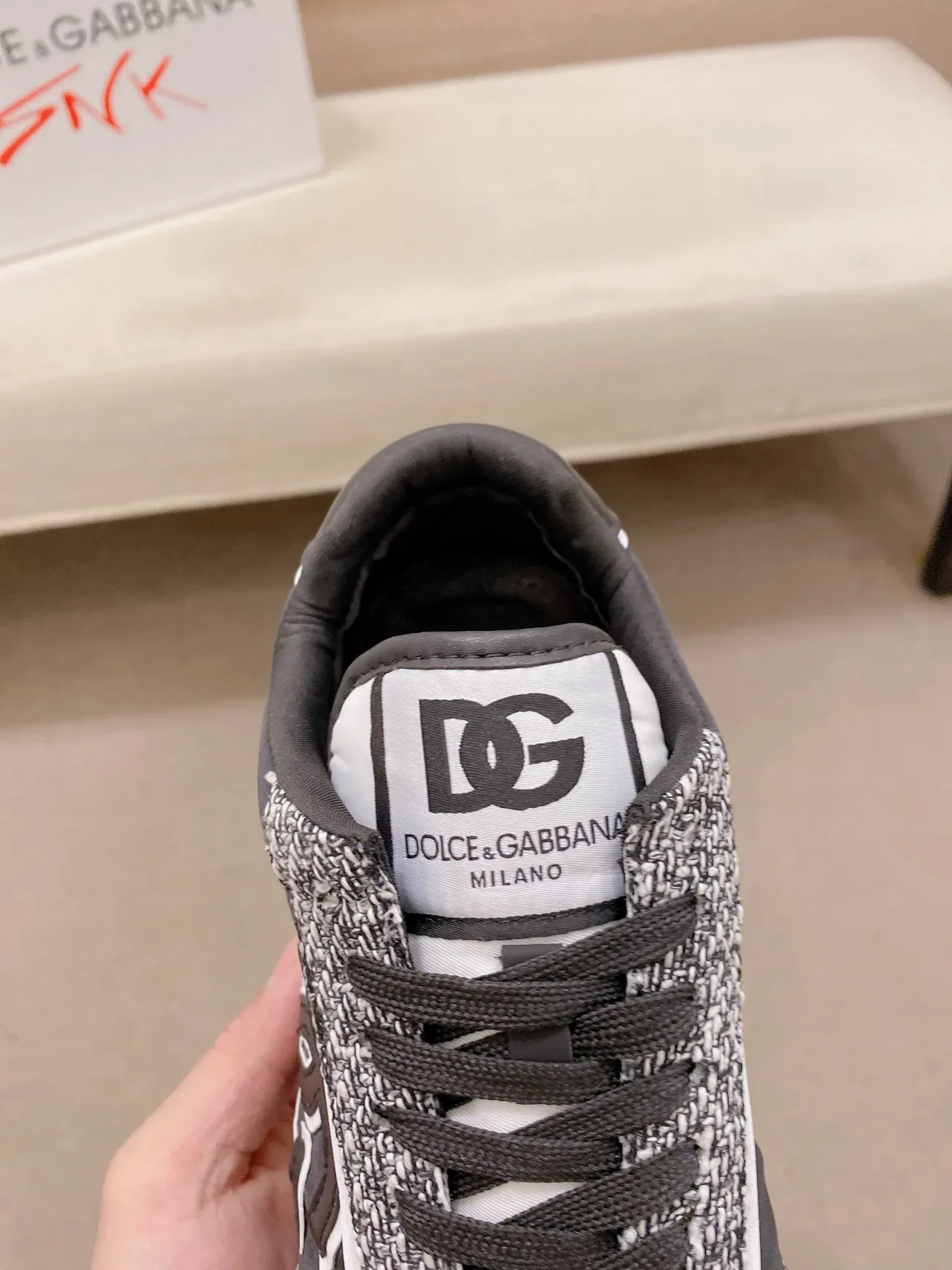 Dolce & Gabbana Black Gray Monogrammed Side Panel Woven Textile Upper Sneakers 4