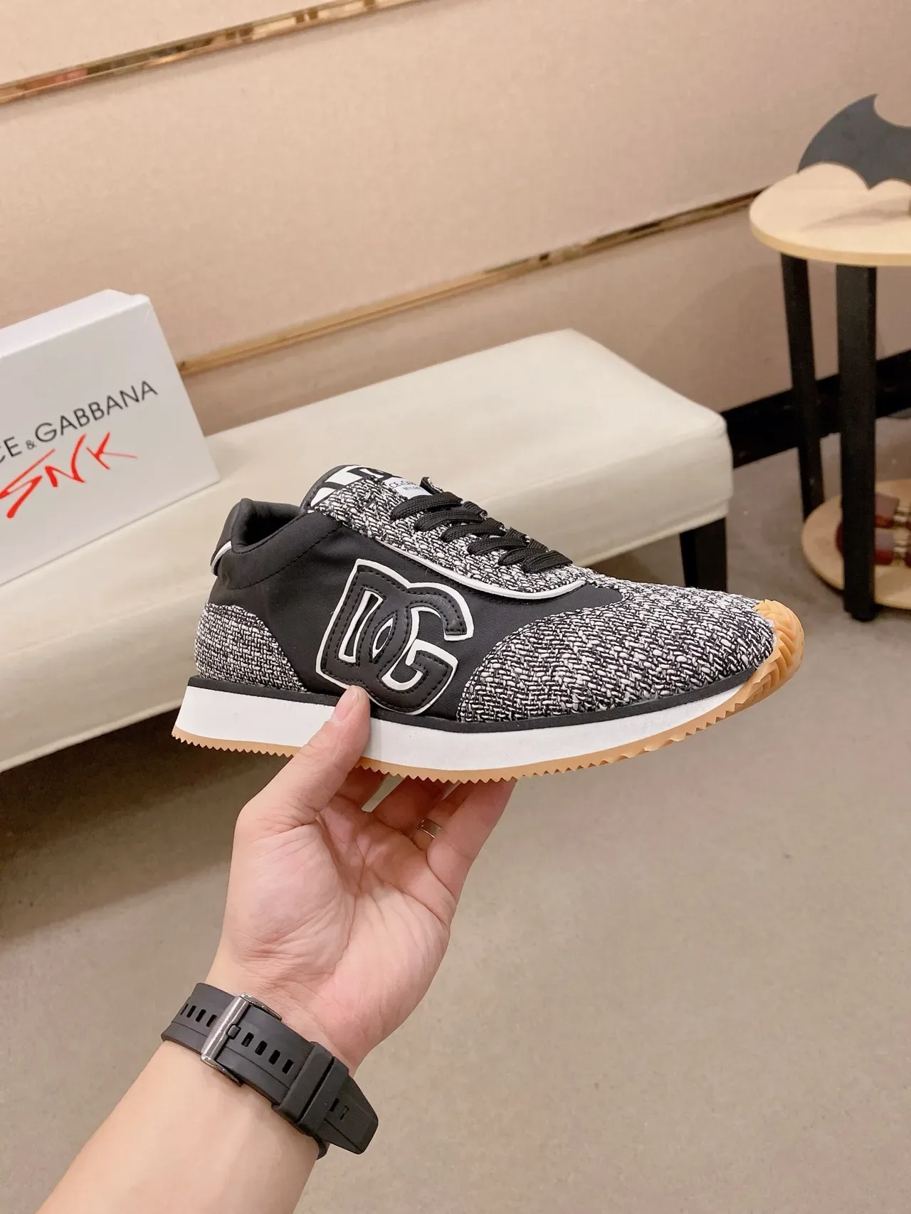 Dolce & Gabbana Black Gray Monogrammed Side Panel Woven Textile Upper Sneakers 5