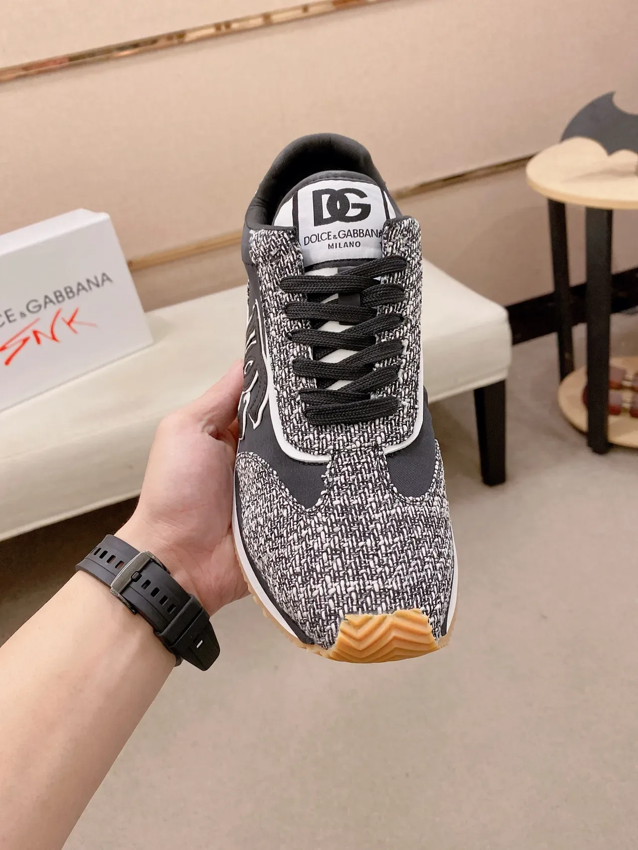 Dolce & Gabbana Black Gray Monogrammed Side Panel Woven Textile Upper Sneakers 6