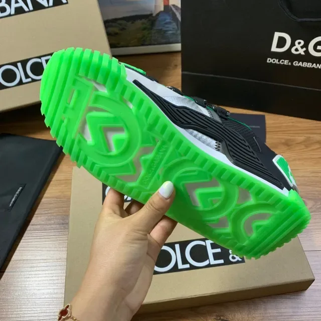 Dolce & Gabbana Black Green Multi-Panel Mesh And Synthetic Upper Zipper-Accented Side Panels Sneakers 2