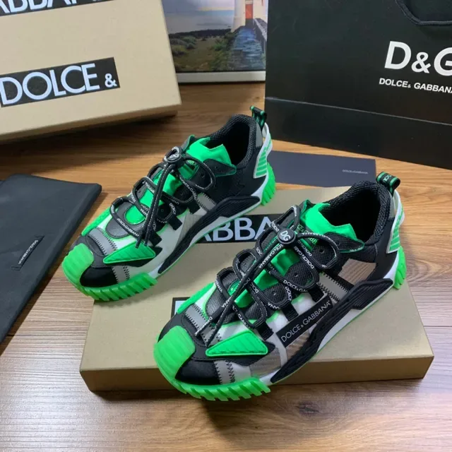 Dolce & Gabbana Black Green Multi-Panel Mesh And Synthetic Upper Zipper-Accented Side Panels Sneakers 8