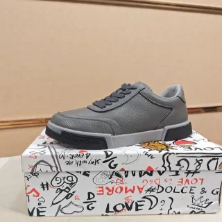 Dolce & Gabbana Gray Pebbled Leather Lifestyle Sneakers