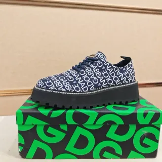 Dolce & Gabbana Navy Black Monogram-Print Platform Sole Chunky Sneakers