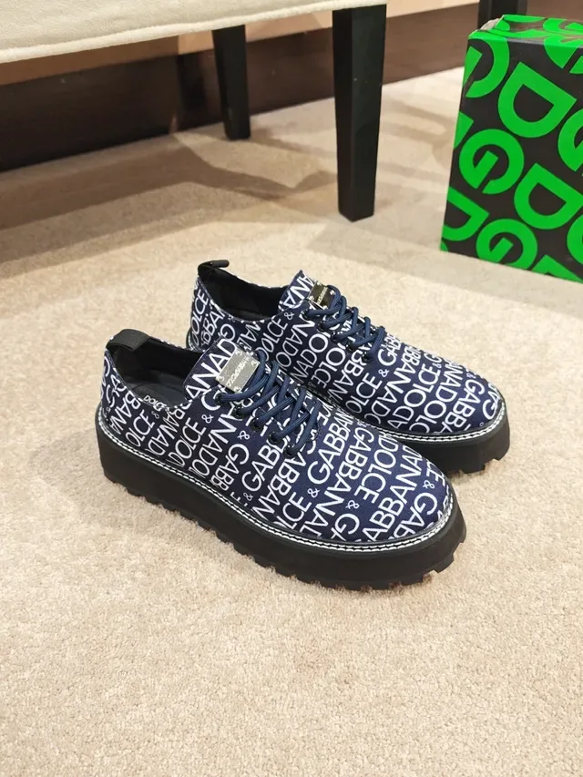 Dolce & Gabbana Navy Black Monogram-Print Platform Sole Chunky Sneakers 4