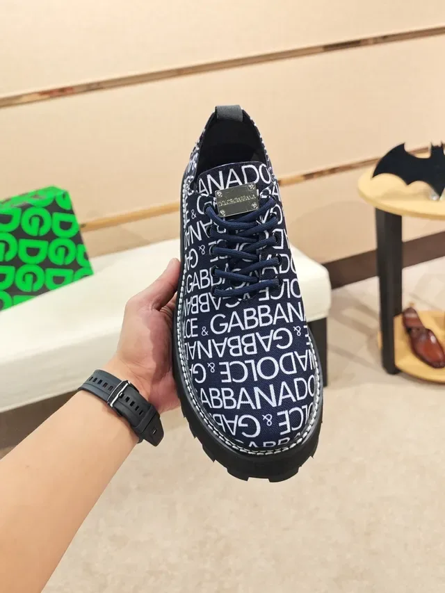 Dolce & Gabbana Navy Black Monogram-Print Platform Sole Chunky Sneakers 5