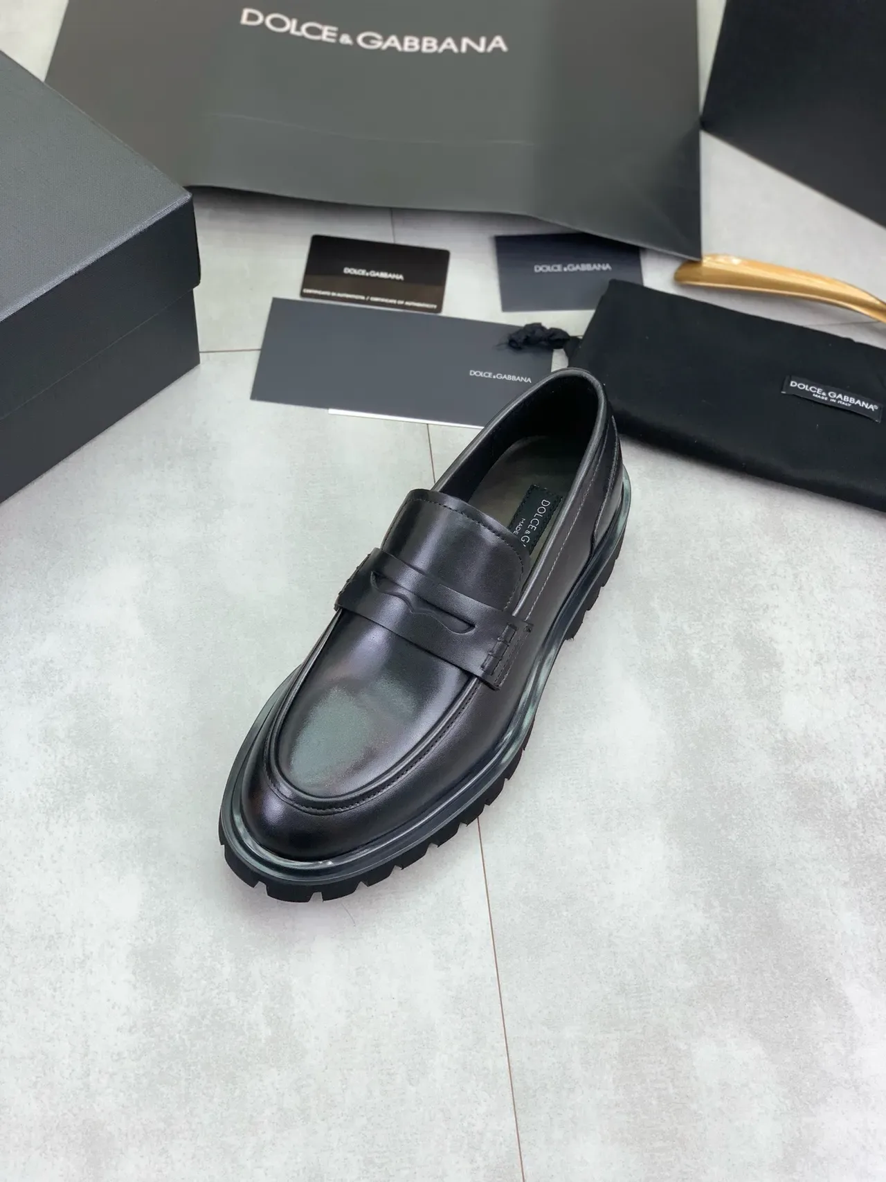 Dolce & Gabbana Penny Loafer Noir Courroie Semelle Chunky Lug 4
