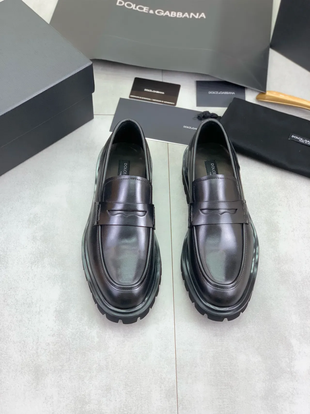 Dolce & Gabbana Penny Loafer Noir Courroie Semelle Chunky Lug 5