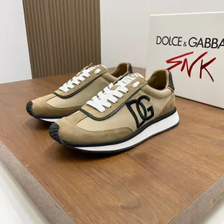 Dolce & Gabbana Portofino 米色黑色复古跑者轮廓麂皮和纺织面板生活方式运动鞋