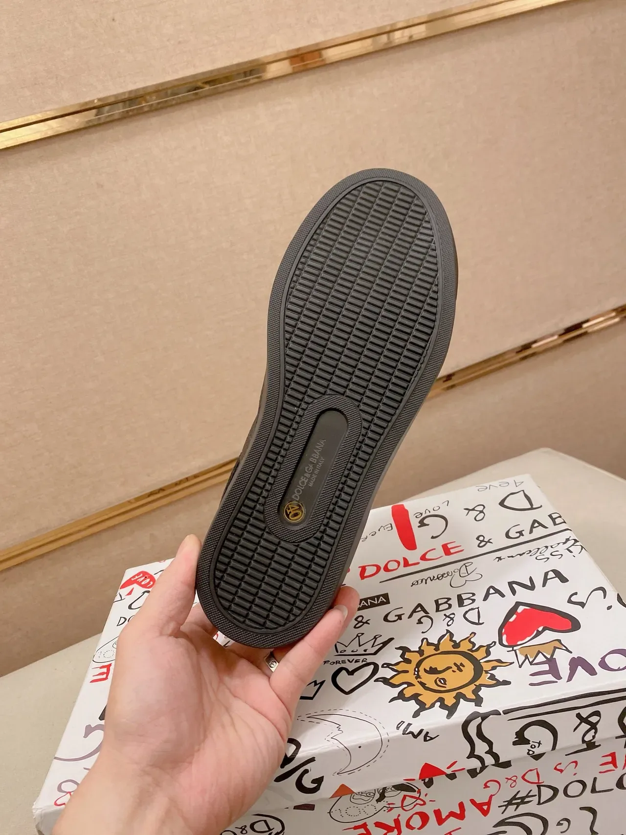 Dolce & Gabbana Portofino Sneakers Lifestyle en Cuir Perforé Noir 2