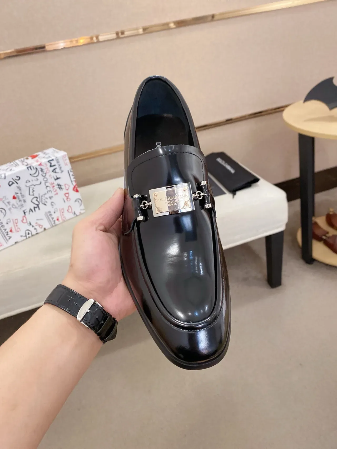 Dolce & Gabbana Portofino काला लाल चमकदार पेटेंट लेदर मोकासिन स्टिचिंग लोफर 5