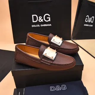 Dolce & Gabbana Portofino 棕色粒面皮革乐福鞋