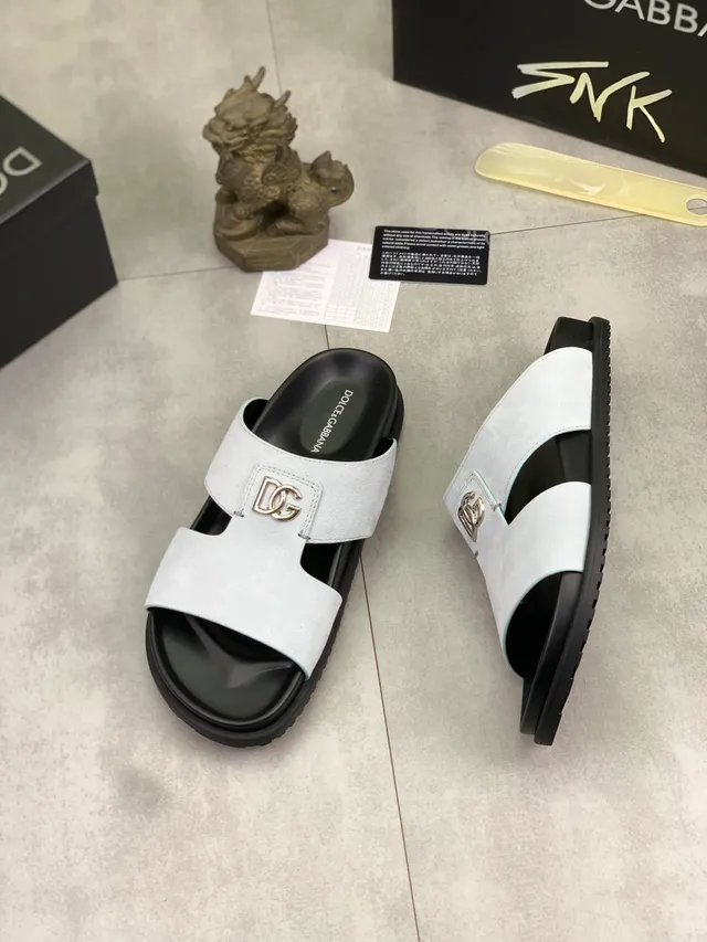 Dolce & Gabbana Portofino Daim gris clair DG Logo Slide Slippers 5